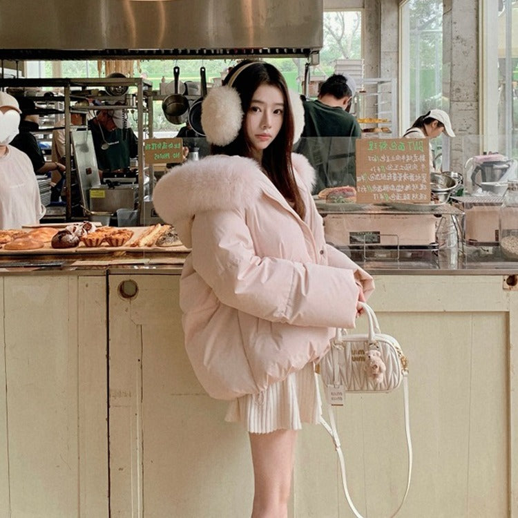 💕冬季大毛領連帽短款羽絨外套