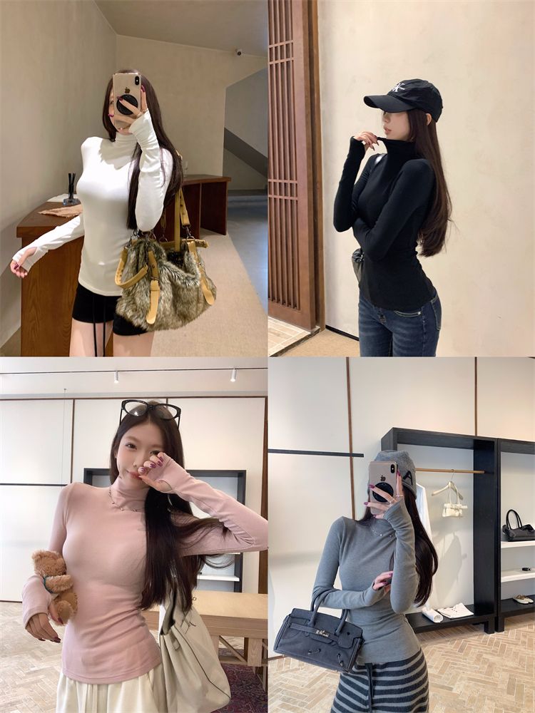 💕簡約百搭高領加絨長袖打底上衣