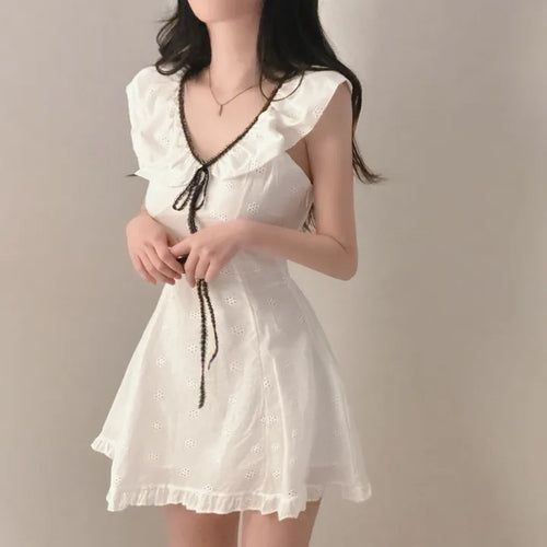 💕chic收腰顯瘦蝴蝶結系繩連衣裙