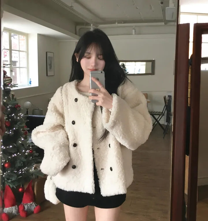 💕chic韓系高級雙排釦羊羔毛外套
