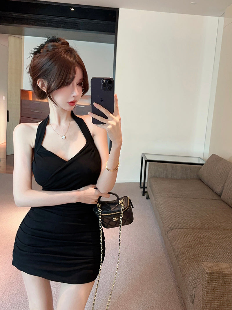 💕法式高級純欲掛脖吊帶包臀裙