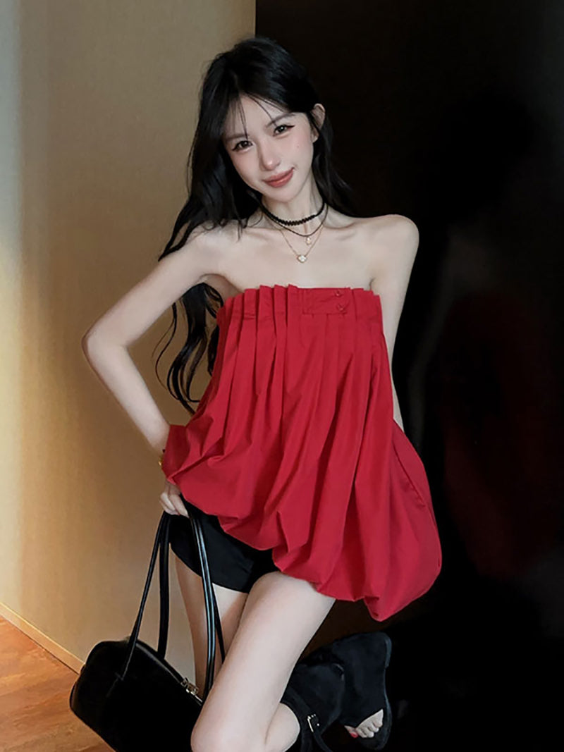 💕重工氛圍感澎澎抹胸襯衫上衣