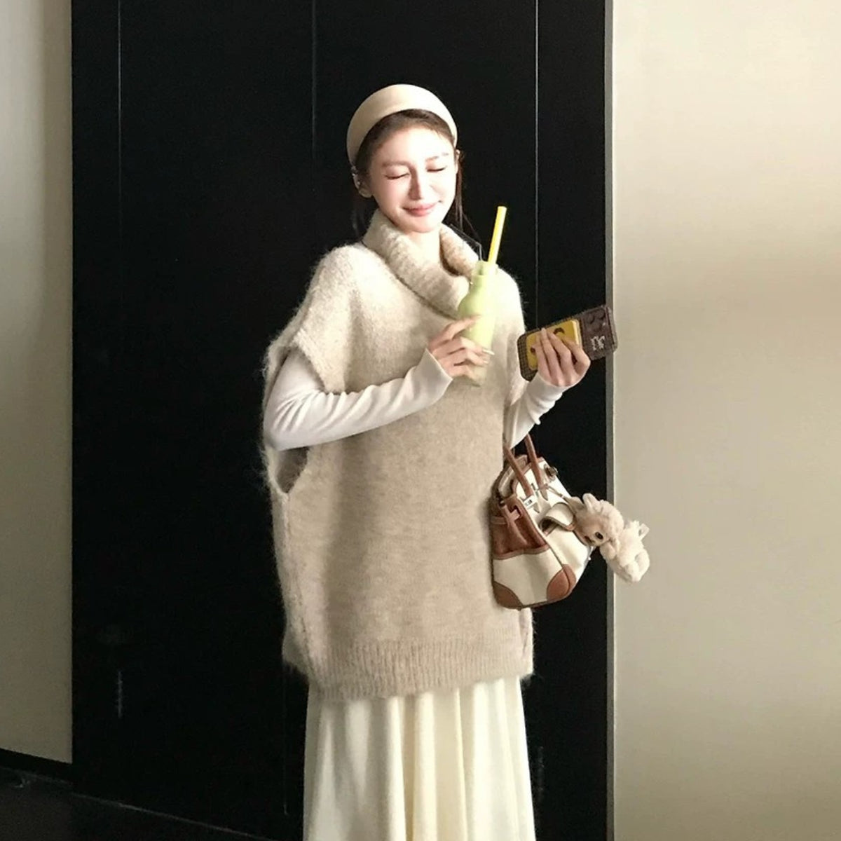 💕春季疊穿羊毛拉毛高領背心馬甲慵懶毛衫
