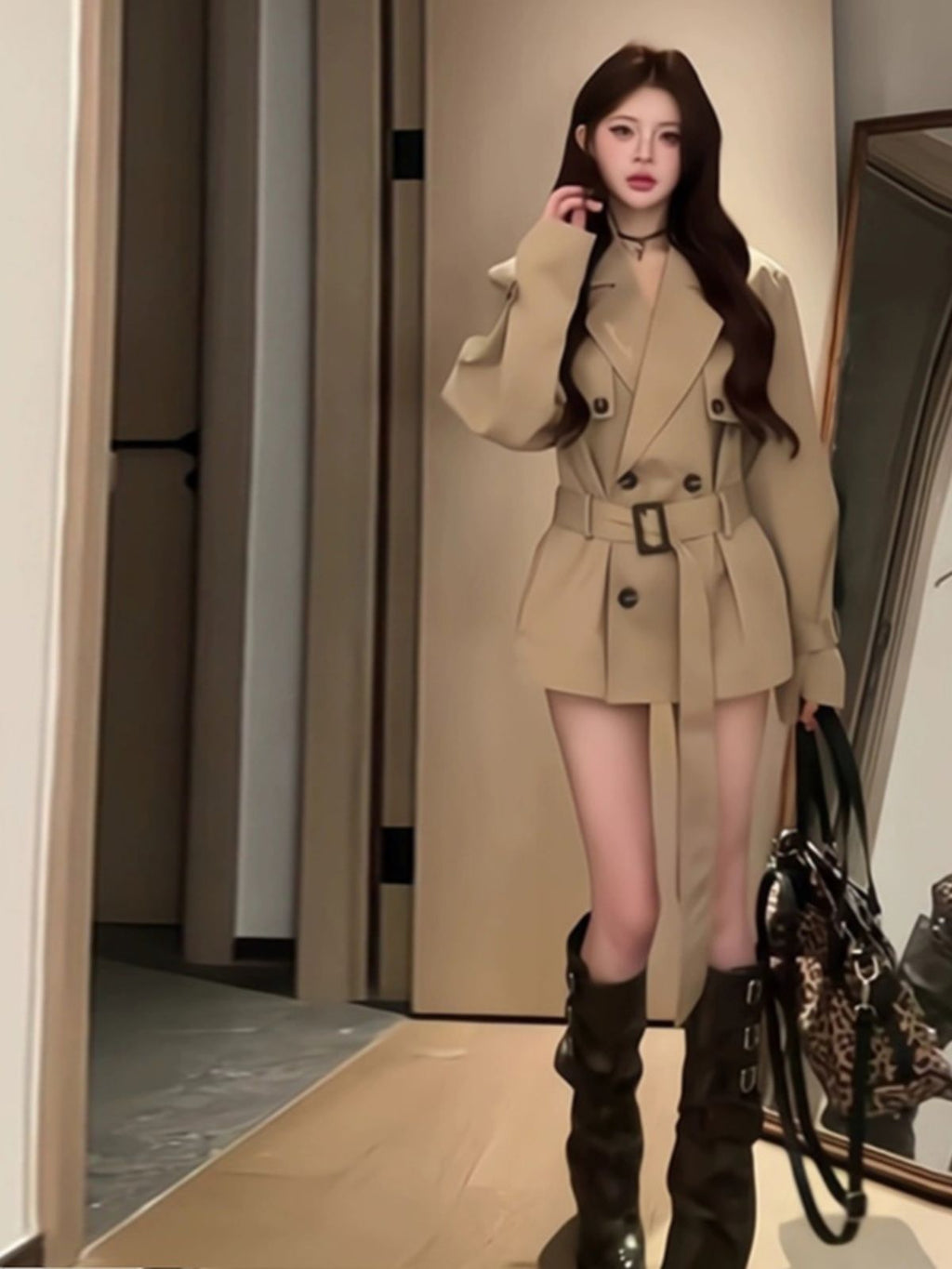 💕英倫風卡其色風衣高級感小個子外套