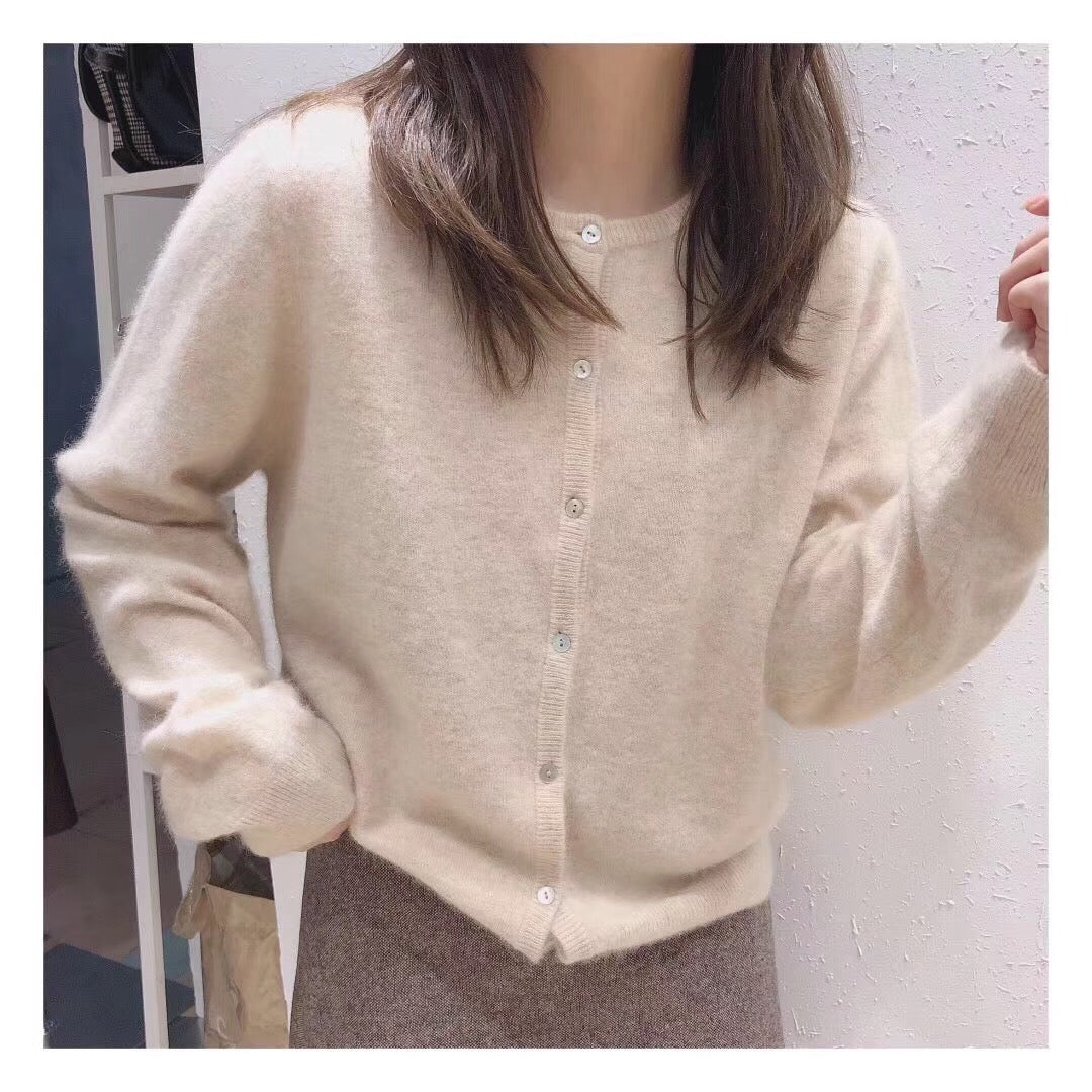 💕春秋圓領短款針織寬鬆慵懶外穿開衫