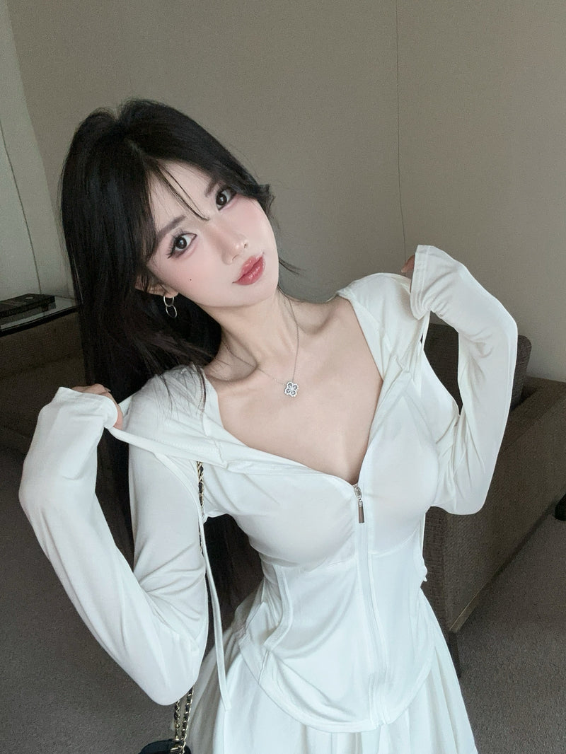 💕白開水套裝輕薄連帽抽繩短裙