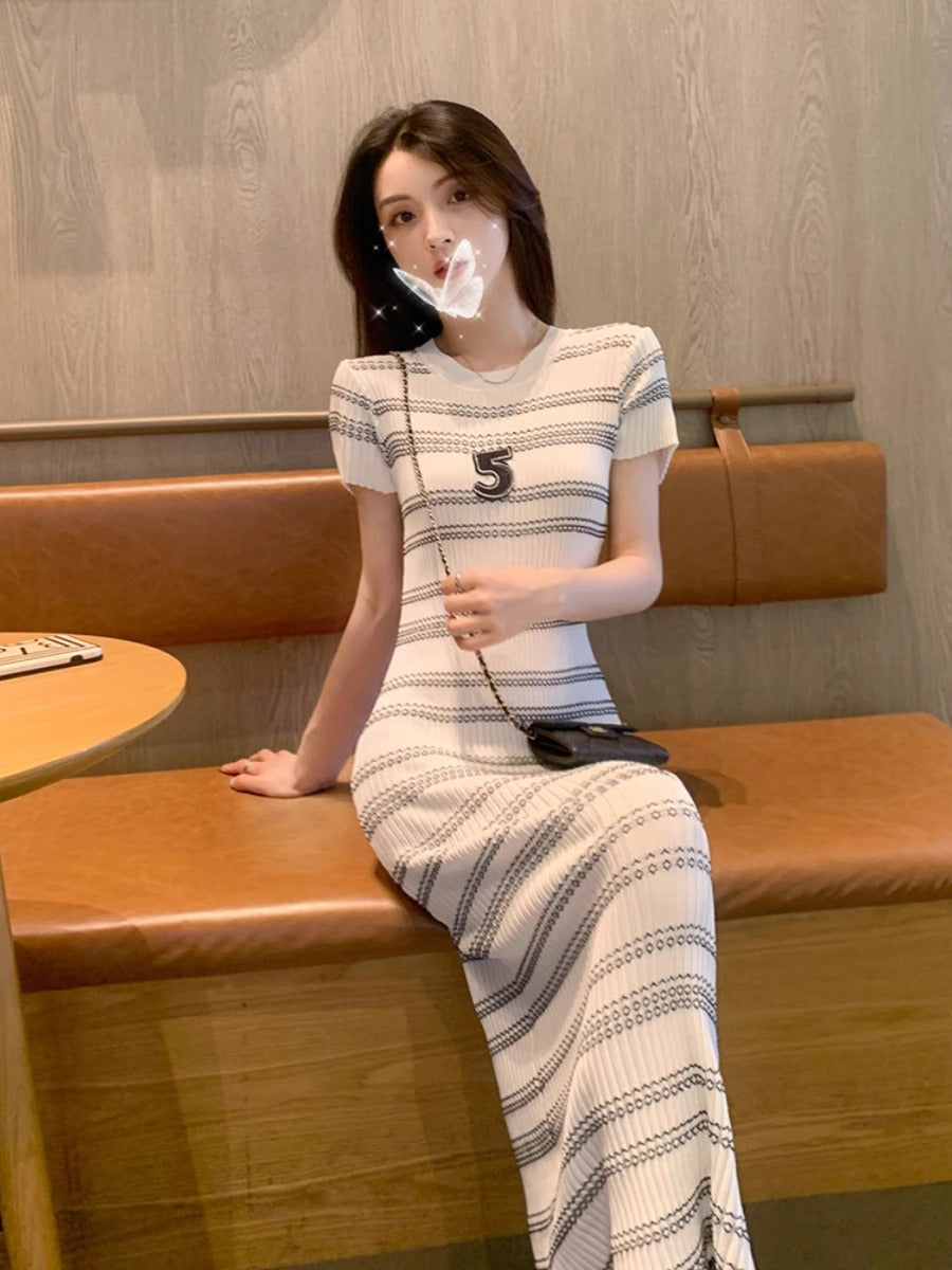💕韓系氣質名媛條紋連身長裙