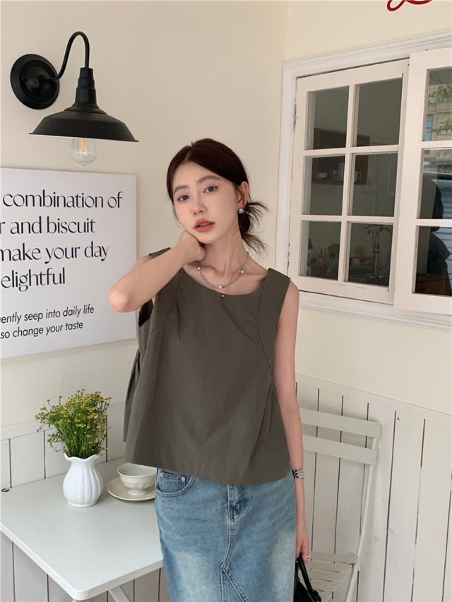 💕夏季甜美蝴蝶結兩穿寬鬆百搭無袖背心上衣