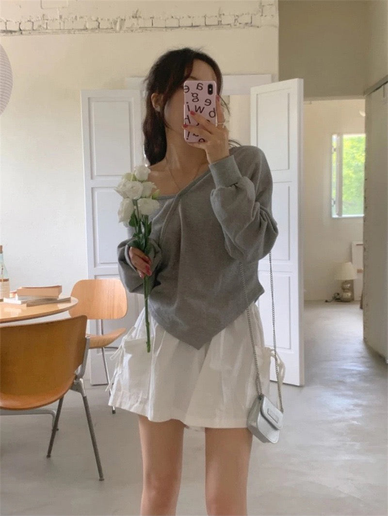 💕韓系露肩不規則休閒純色衛衣