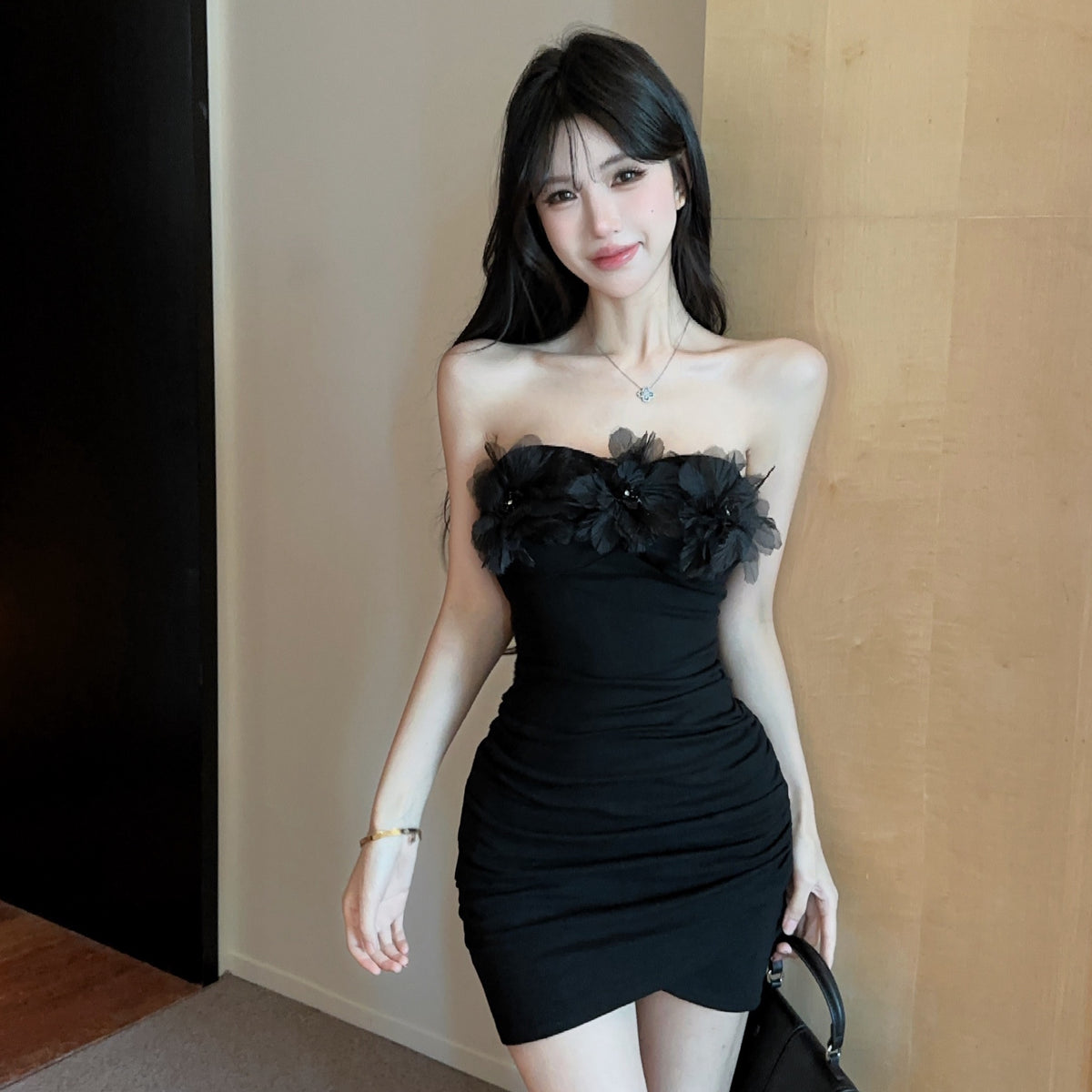 💕簡約氣質包臀抹胸連衣裙