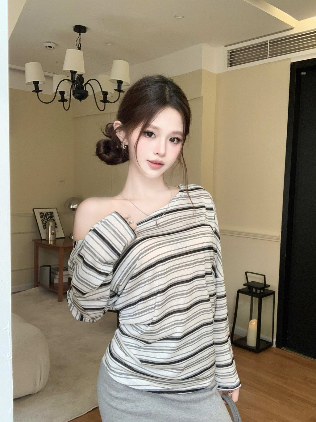 💕溫柔氣質簡約百搭條紋長袖上衣