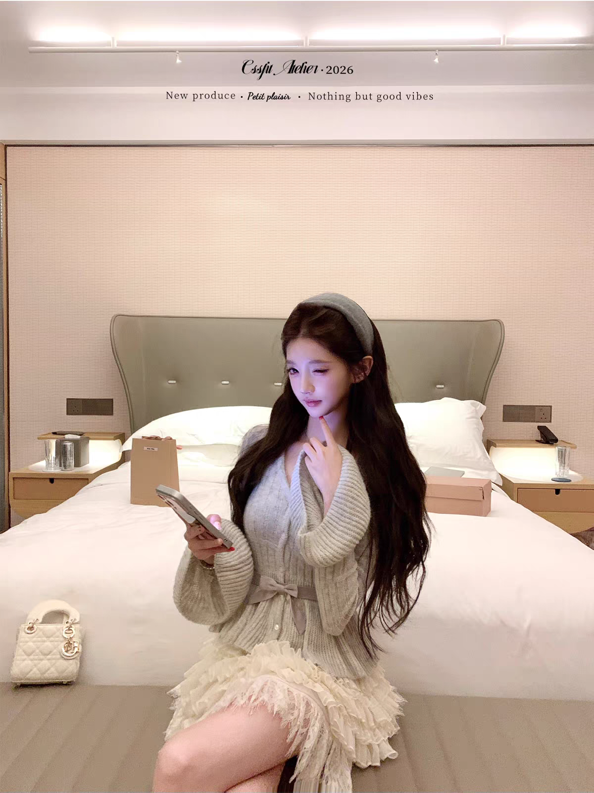 💕迷霧白茶喇叭袖針織衫蛋糕裙套裝