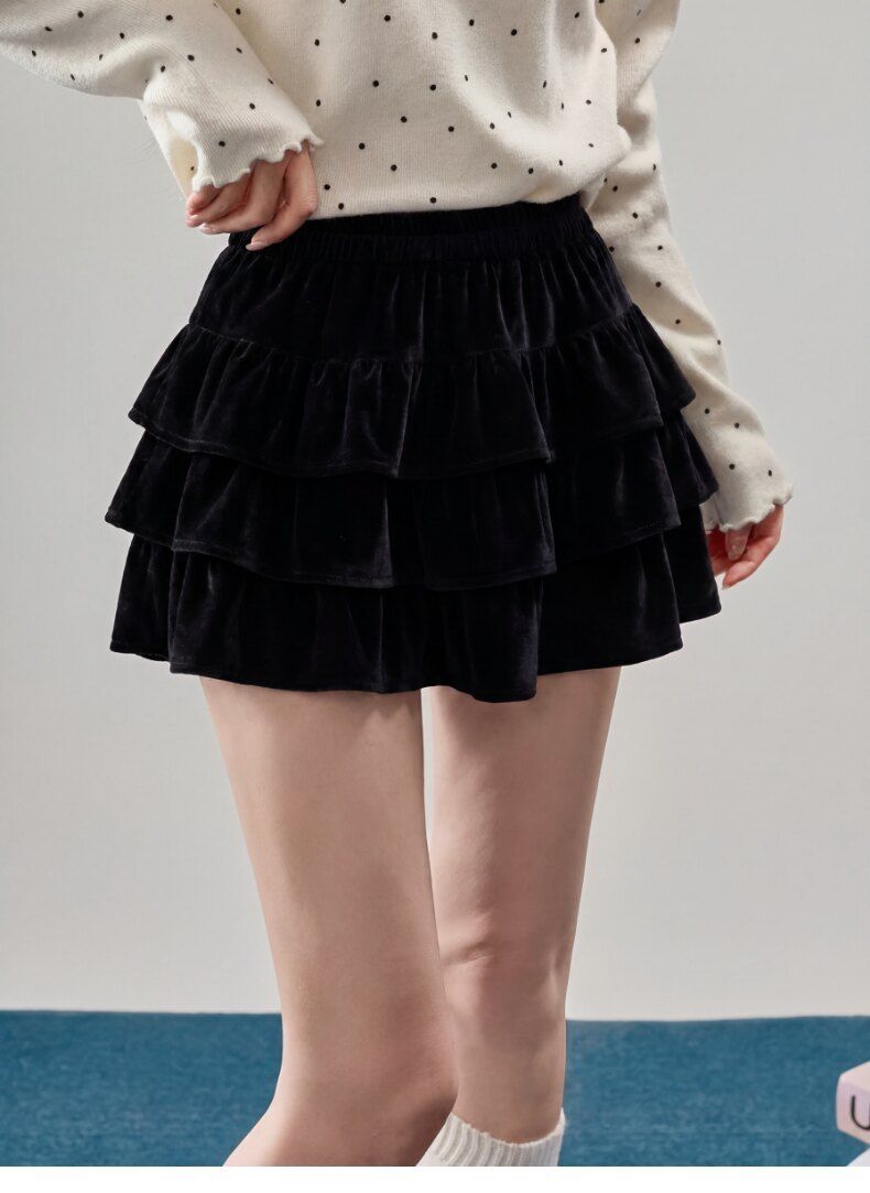 💕韓系雙面絨溫柔蛋糕高腰顯瘦半身裙