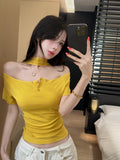 💕氣質設計感掛脖一字肩上衣