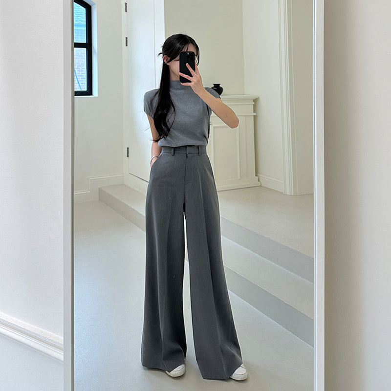 💕chic韓系通勤百搭高腰闊腿喇叭長褲