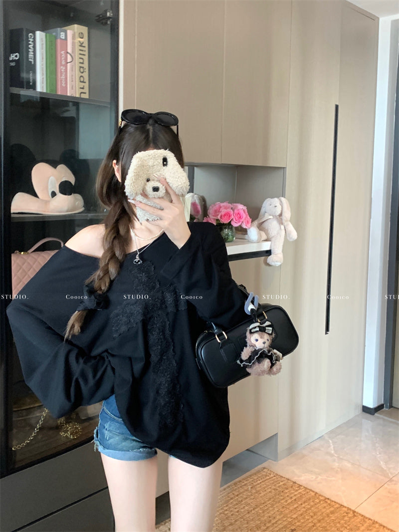 💕微透蕾絲寬鬆T袖打底衣