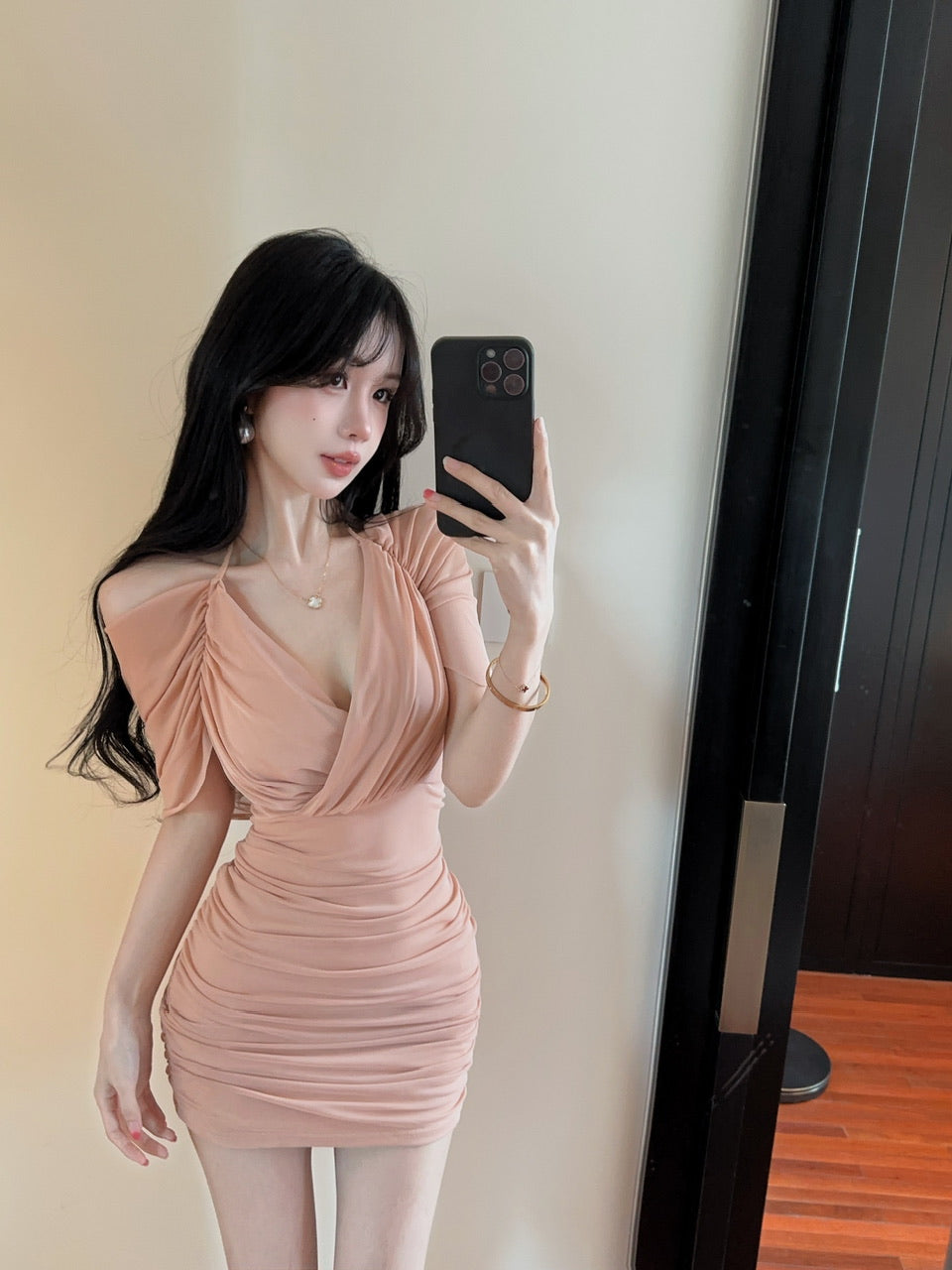 💕約會性感網紗綁帶包臀假兩件連身裙