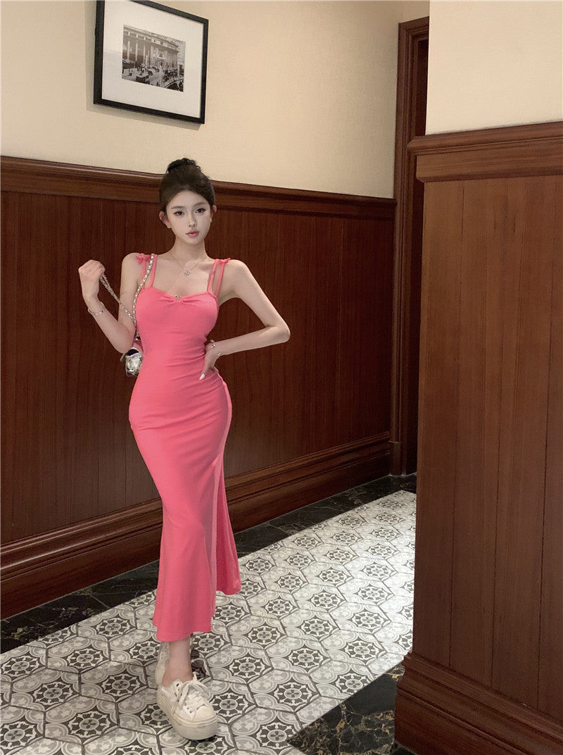 💕優雅簡約日常顯瘦修身吊帶長裙