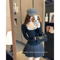 💕春秋法式撞色扭結假兩件修身打底長袖上衣