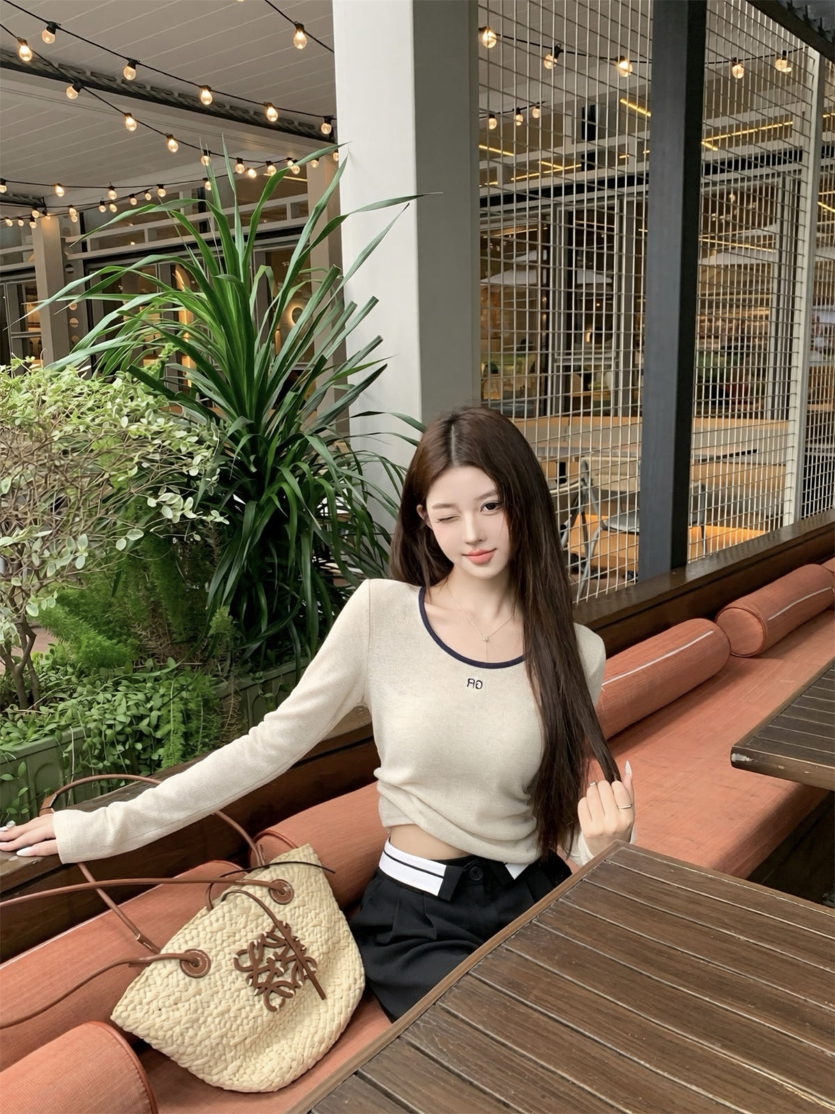 💕韓系簡約百搭圓領字母印花撞色長T