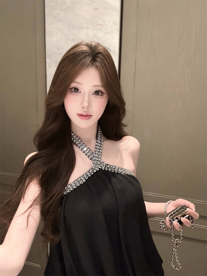 💕約會宴會法式無袖掛脖連衣裙