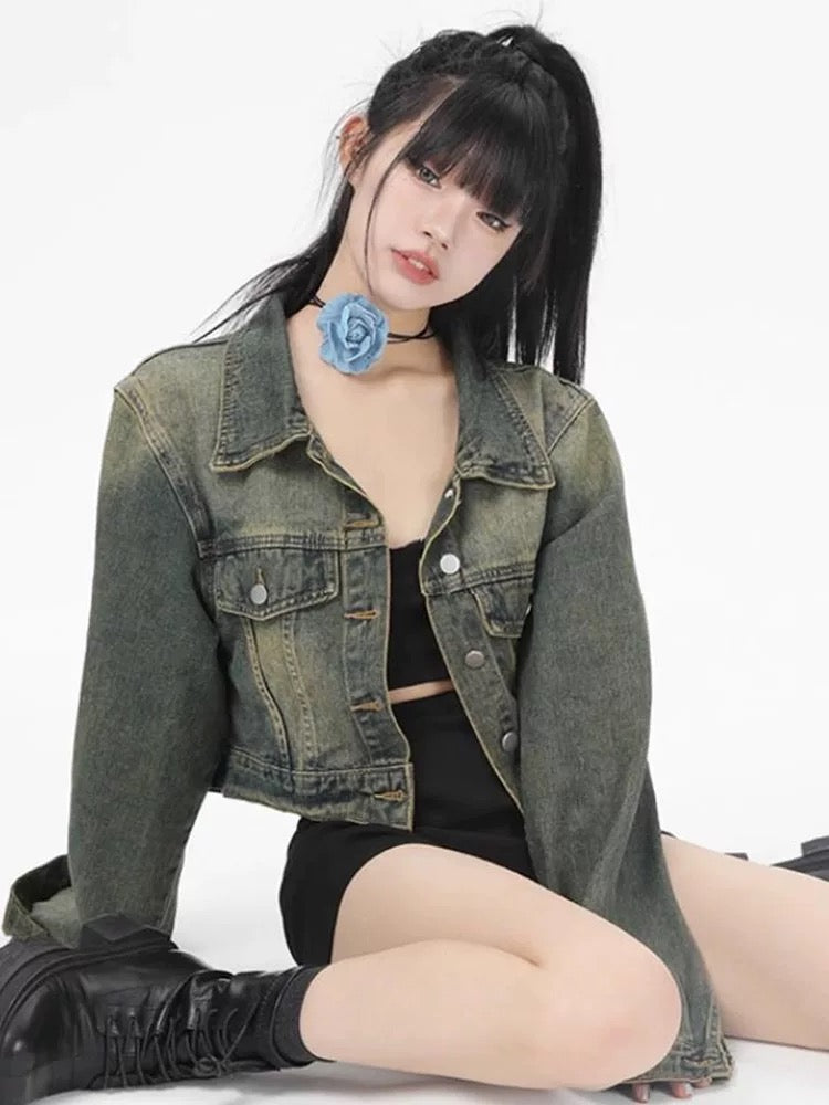 💕美式復古短版牛仔外套
