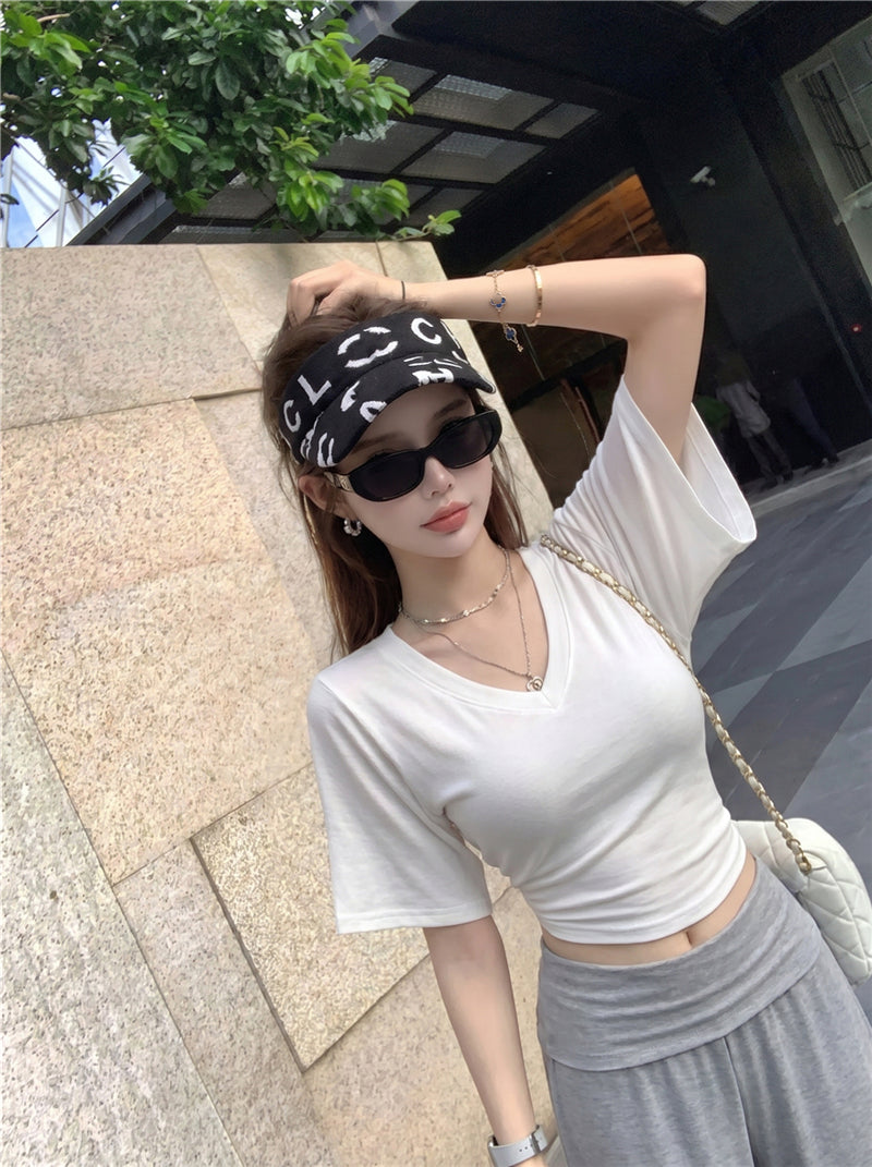 💕慵懶風V領收腰顯瘦蝙蝠袖上衣&直筒褲套裝