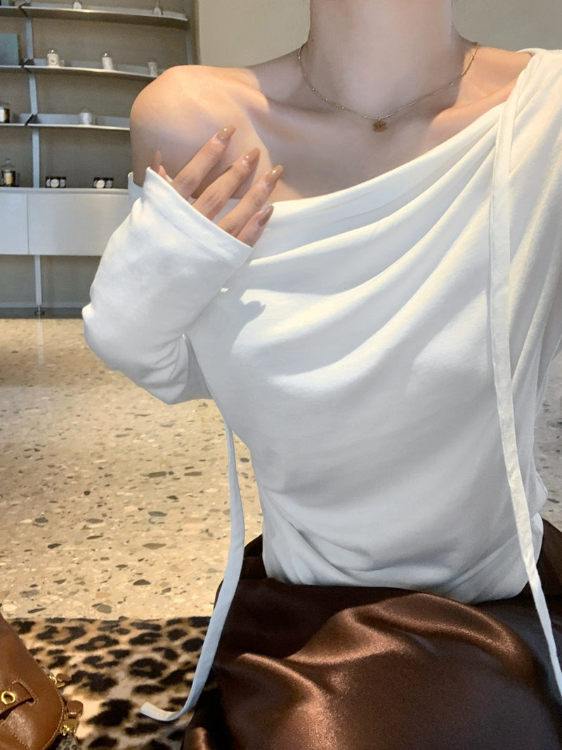💕春夏甜美溫柔舒適盪領飄帶長袖上衣