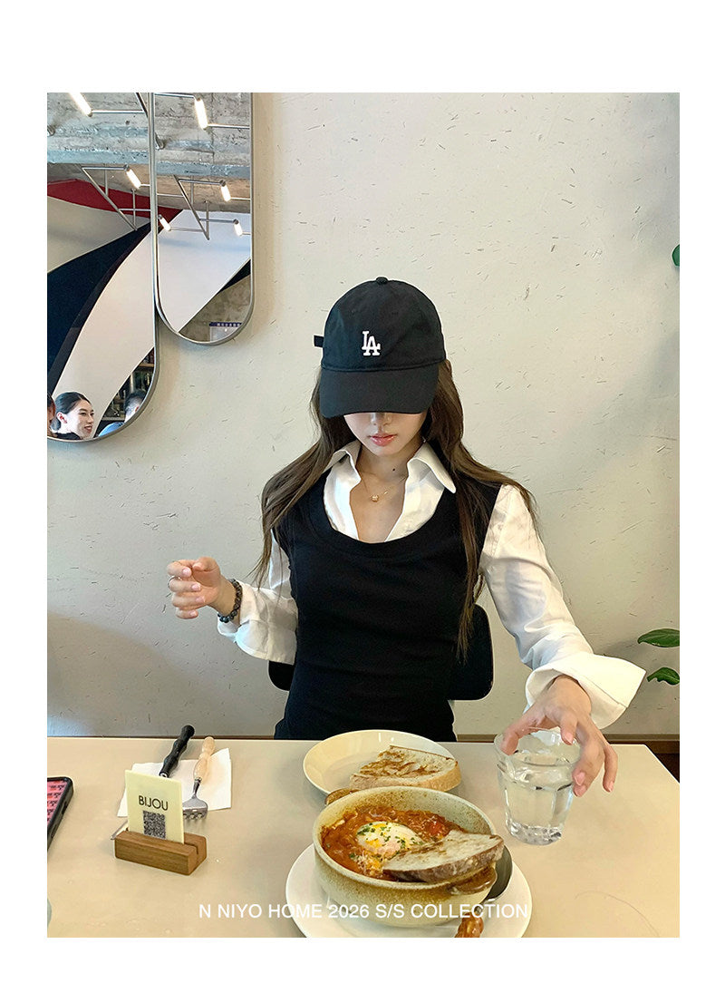 💕韓系學院風撞色假兩件襯衫上衣