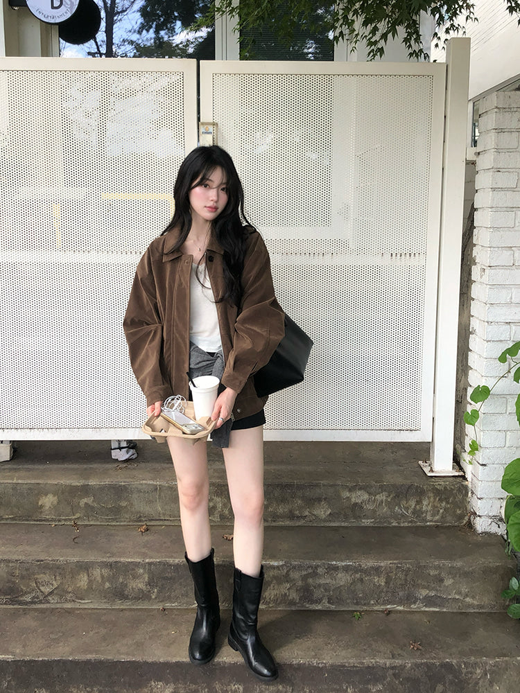 💕韓系輕熟麂皮絨夾克防風短款外套