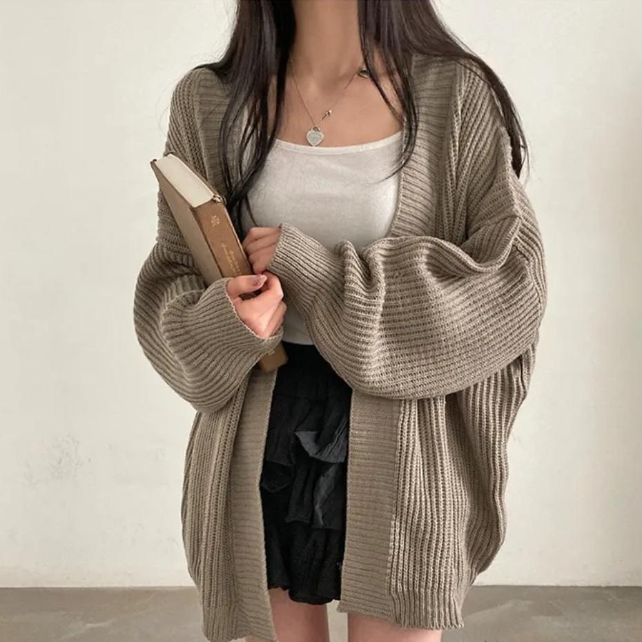 💕韓系chic秋冬簡約純色中長毛衣針織開衫