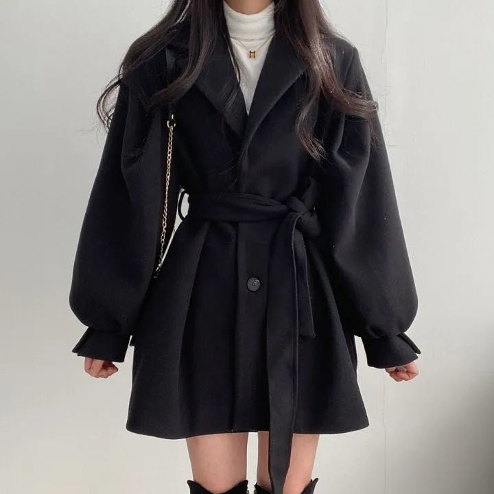 💕韓系chic秋冬赫本風毛呢風衣