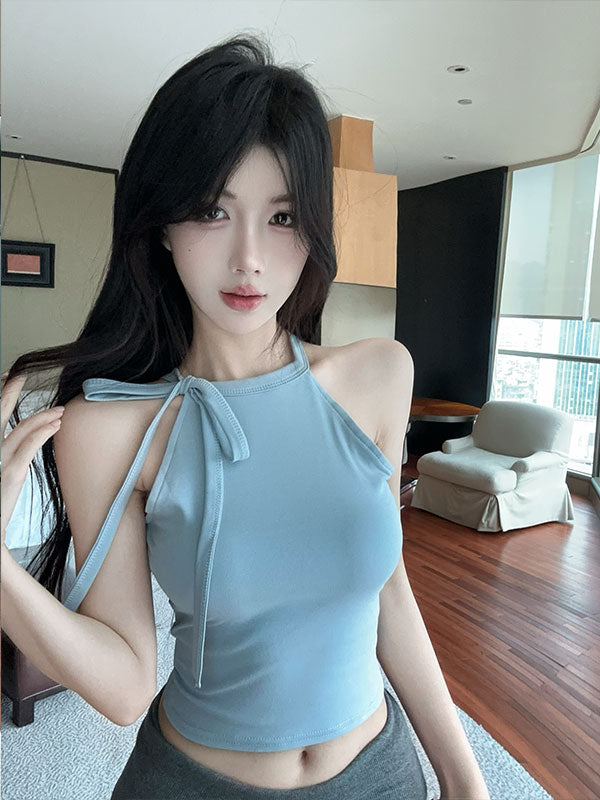💕法式優雅飄帶蝴蝶結短版上衣