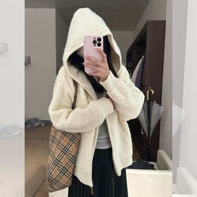 💕韓系慵懶高級連帽拉鍊毛衣外套
