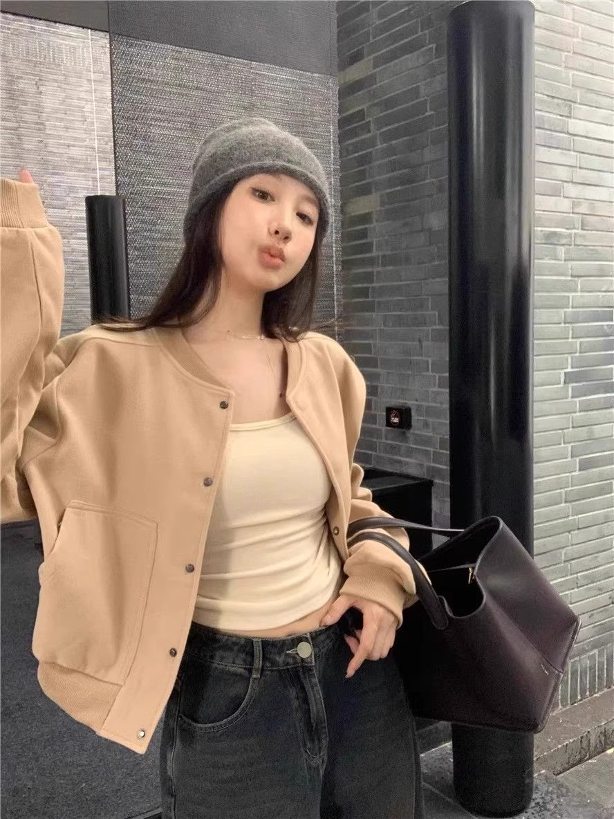 💕高級感chic韓系慵懶復古灰色棒球服外套
