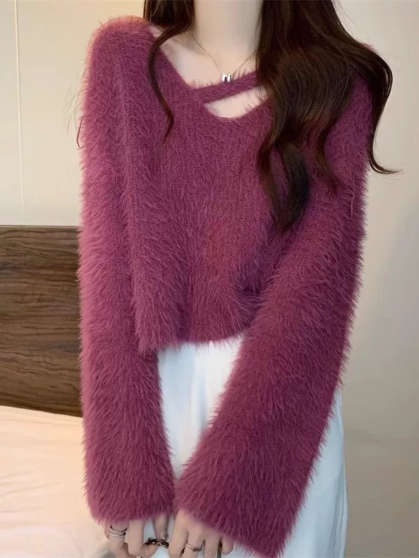 💕秋冬慵懶軟糯水貂毛短款上衣