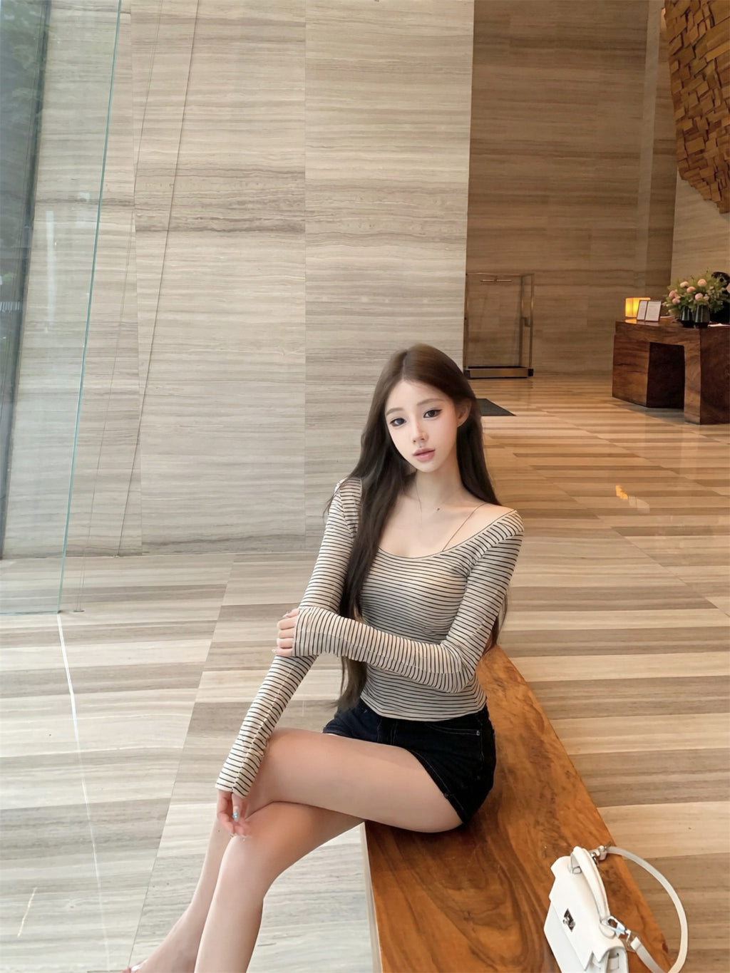 💕春秋親膚簡約顯瘦條紋長袖上衣