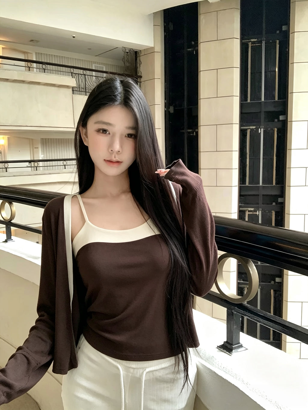 💕溫柔chic韓系針織吊帶配開衫外套