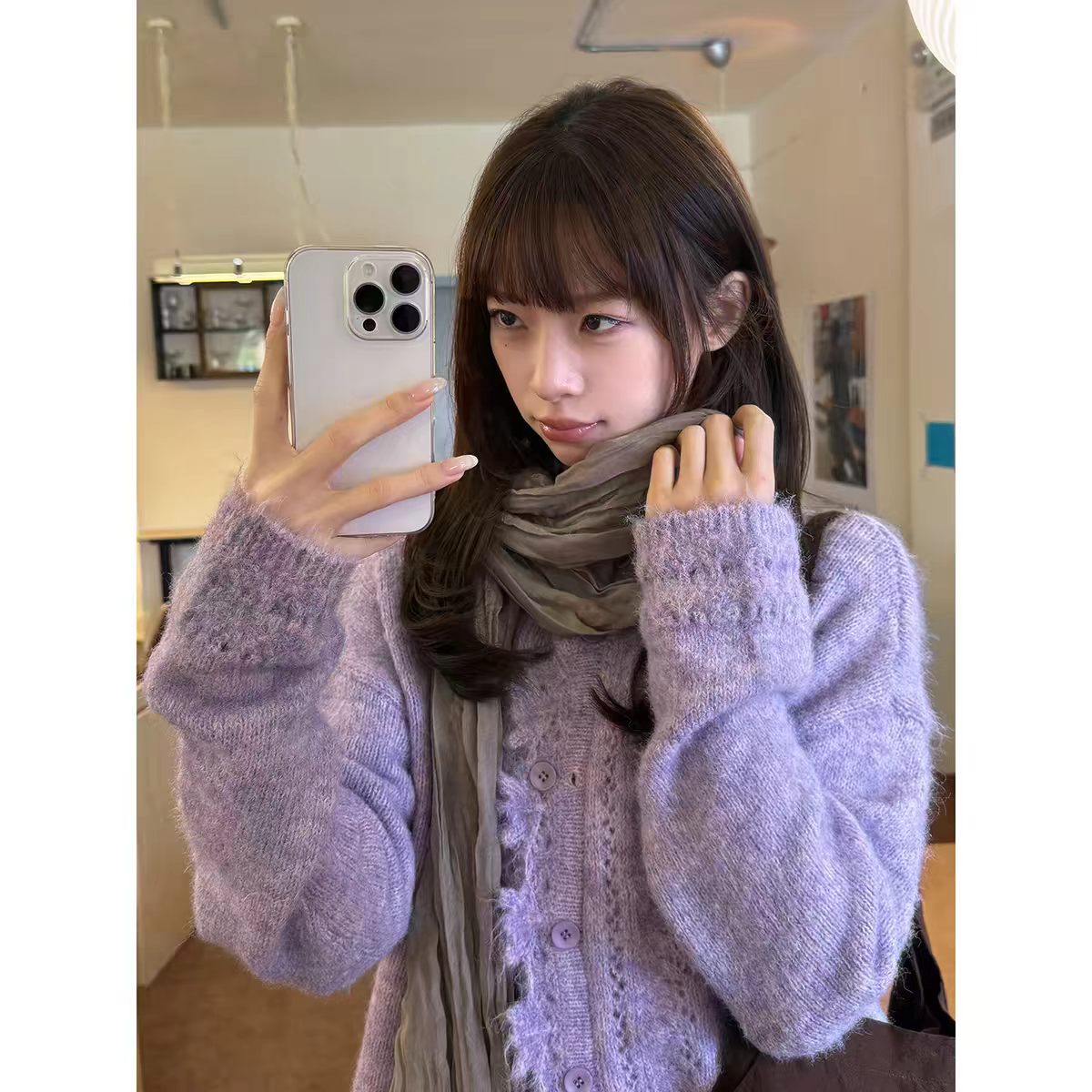 💕毛絨鏤空寬鬆慵懶針織毛衣