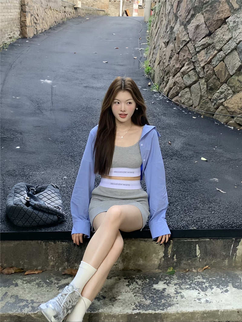 💕溫柔白開水茶系運動背心顯瘦三件套