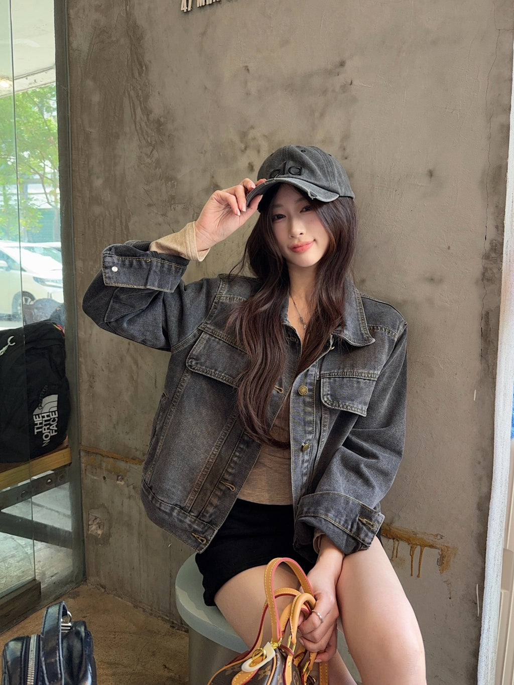 💕美式暈染水洗牛仔黑灰重工短外套