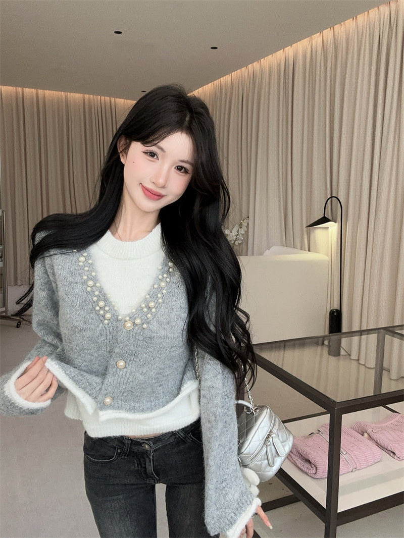 💕軟糯風假兩件針織寬鬆打底毛衣