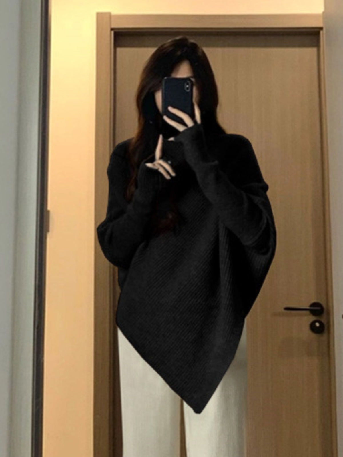💕溫柔韓系慵懶不規則高領加厚針織毛衣