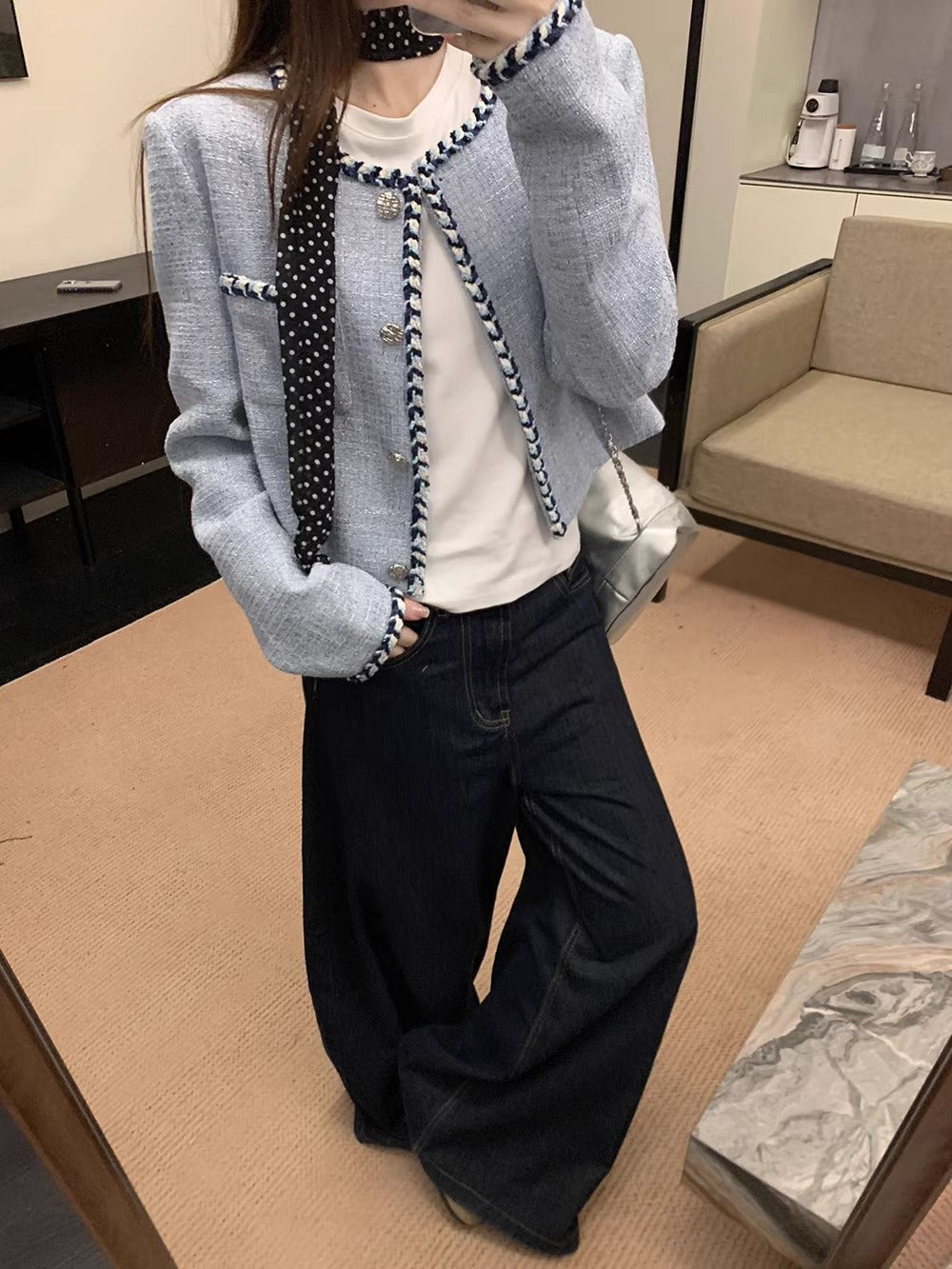 💕名媛小香風粗花呢短款長袖精緻外套