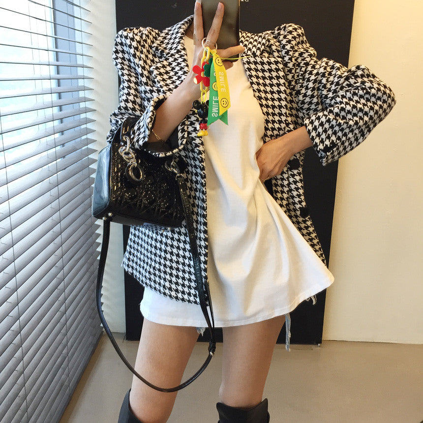 💕秋冬法式泡泡袖系帶收腰千島格大衣外套