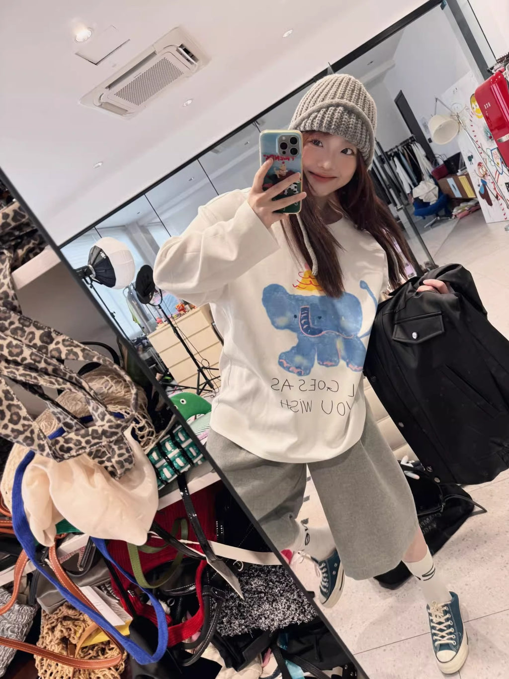 💕chic韓系春秋大象印花簡約T袖