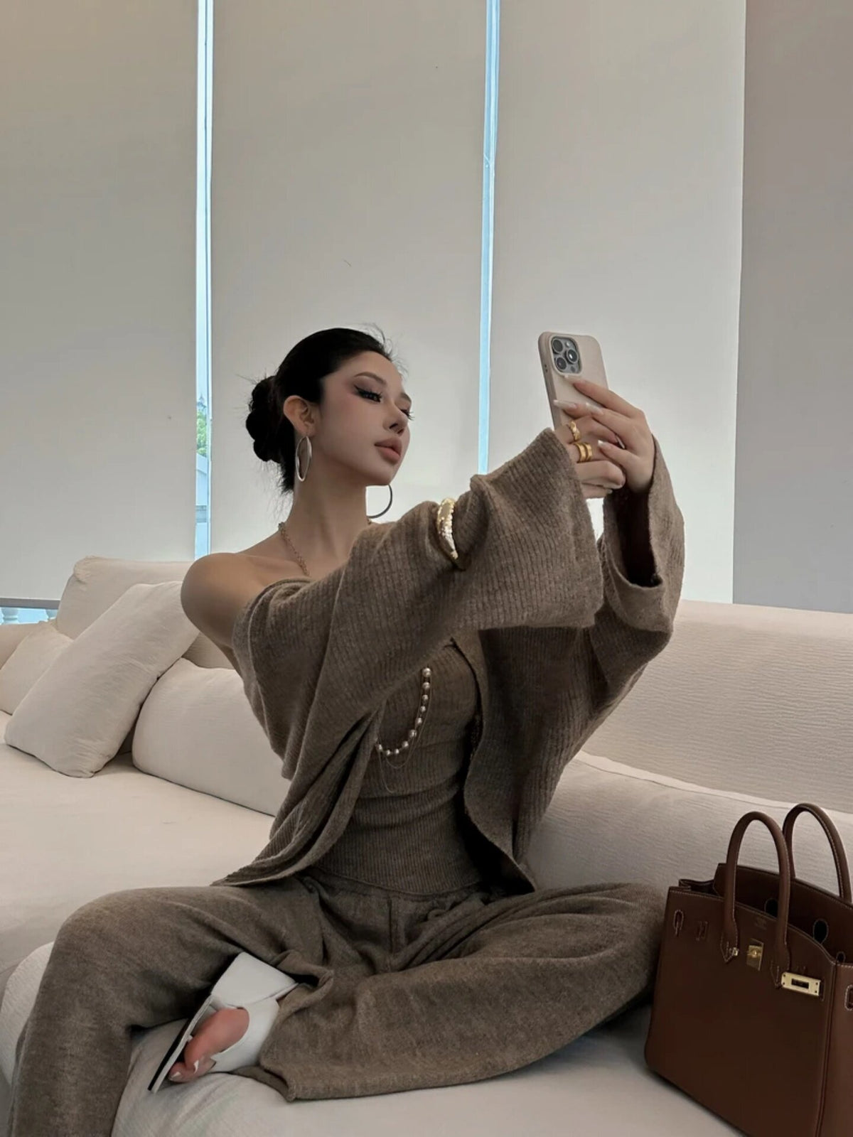 💕美式秋季慵懶風寬鬆針織開衫毛衣套裝