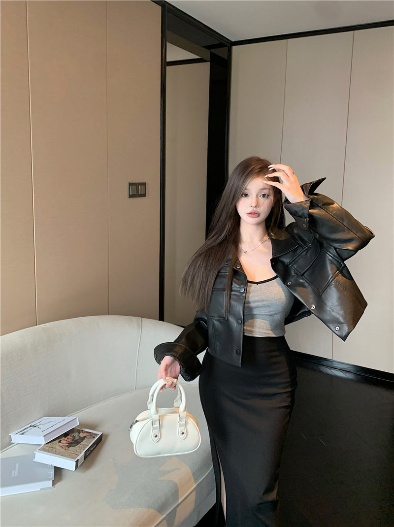 💕甜酷系炸街短款皮衣夾克外套