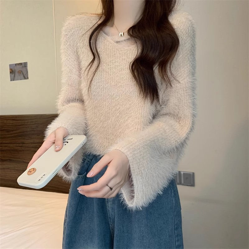 💕秋冬慵懶軟糯水貂毛短款上衣