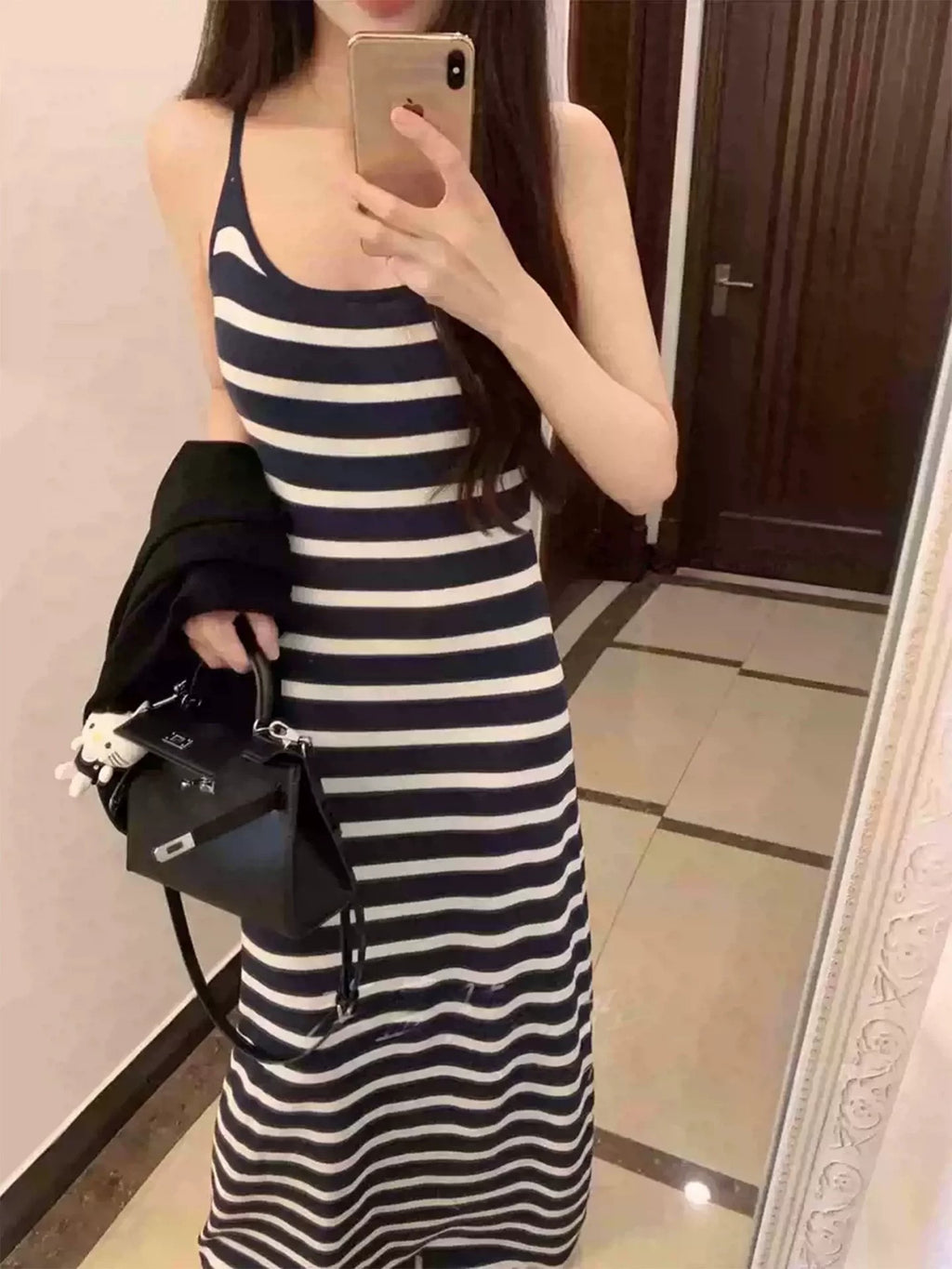 💕韓系氣質條紋針織連衣長裙